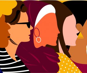 Flat illustration about sisterhood, bond, diversity, inclusion and togetherness without any difference.